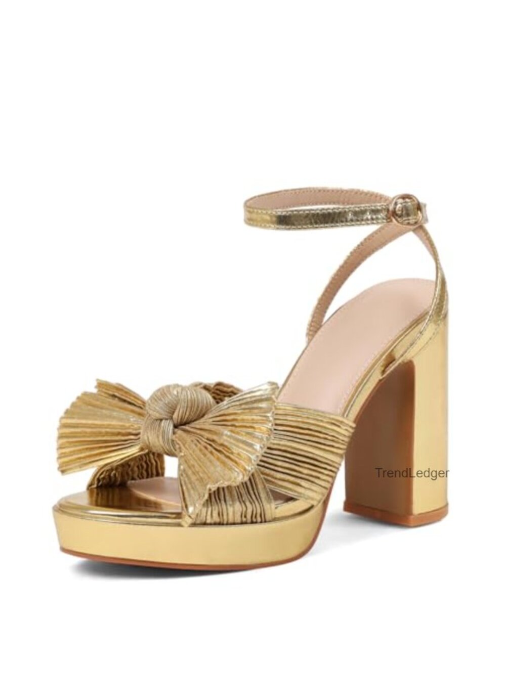 Women's Bow Knot Platform Heeled Sandals Chunky Ankle Strap Open Toe Dress Shoes